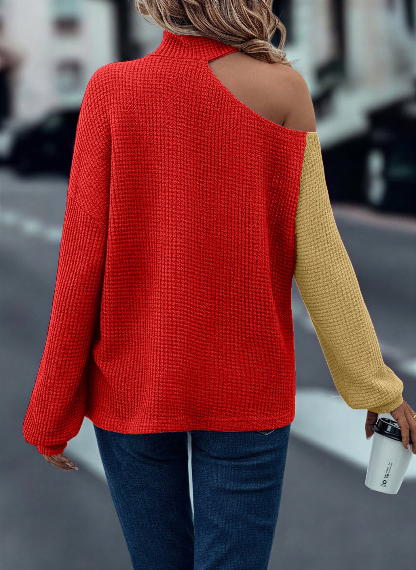 Casual Colorblock Off Shoulder T-Shirt