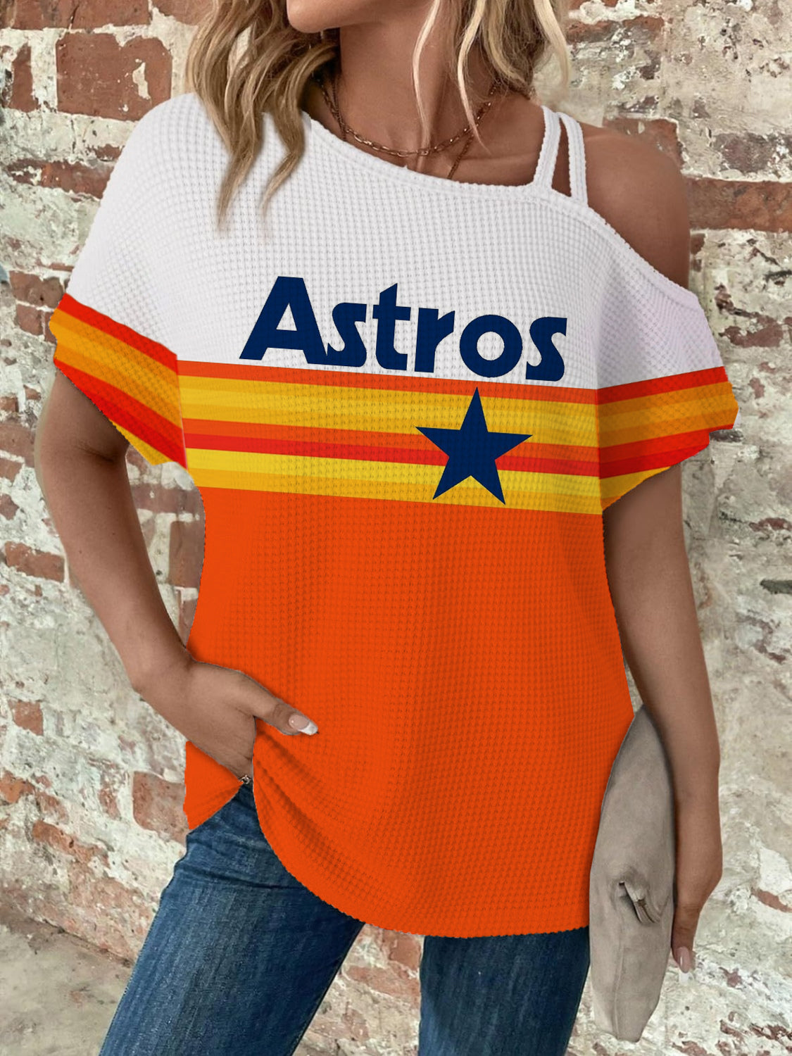 Astros Asymmetrical Neck Short Sleeve T-Shirt