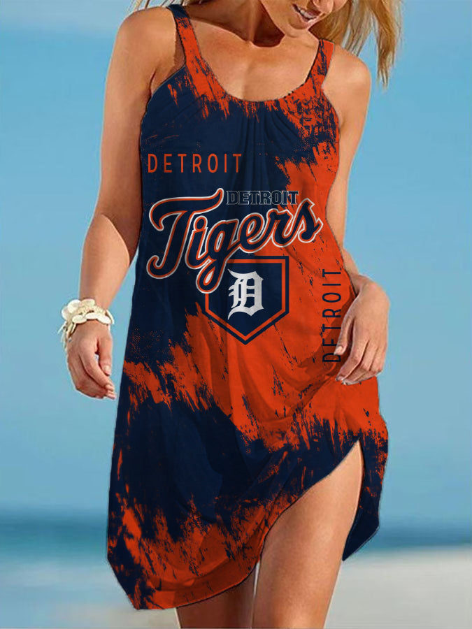 Detroit Tigers Round neck sleeveless printed dress