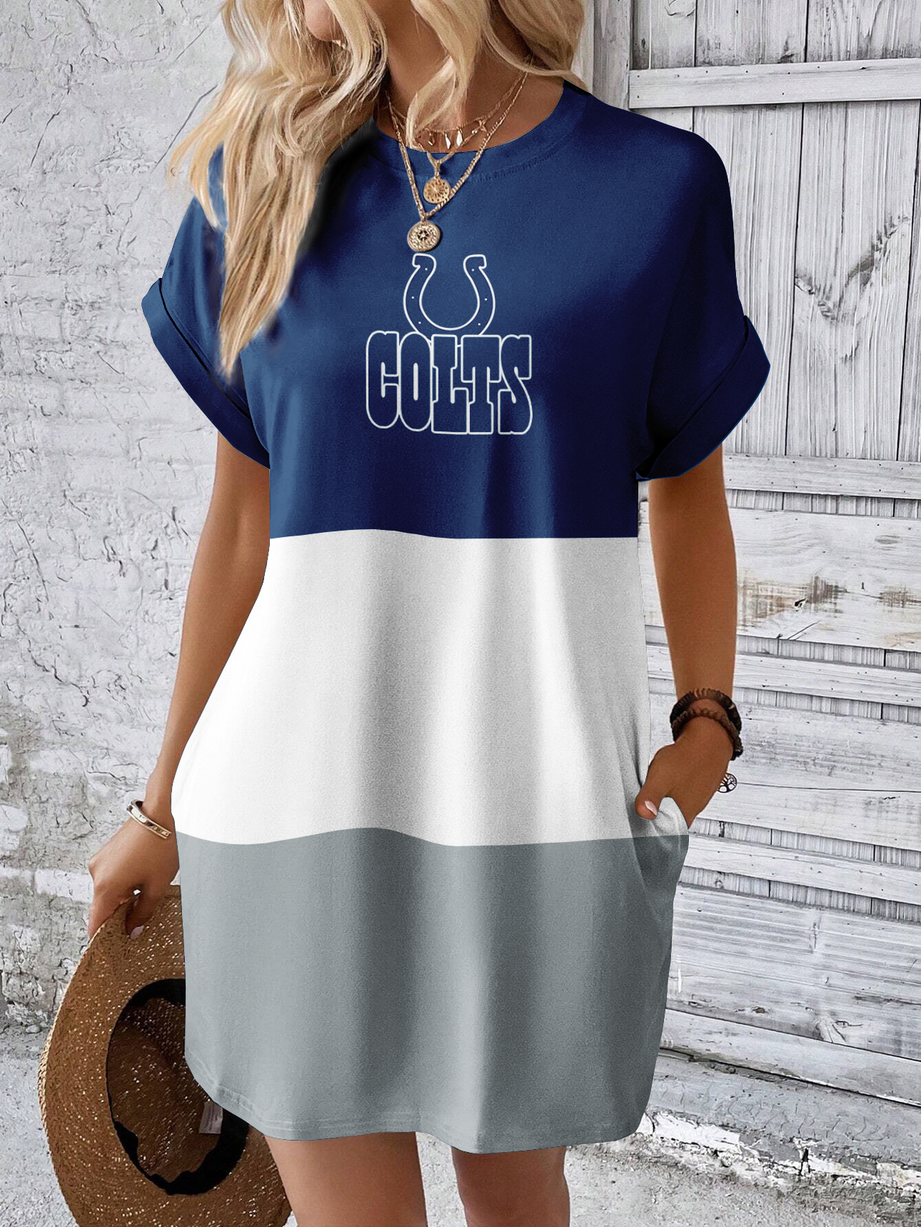 Indianapolis Colts Solid Hidden Pocket Batwing Sleeve Tee Dress