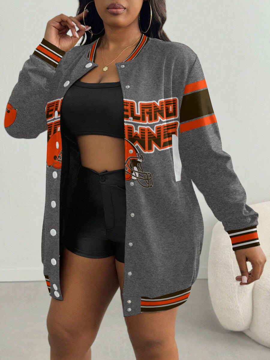 Cleveland Browns Women's Limited Edition Button Down Long Sleeve Jacket Dress
