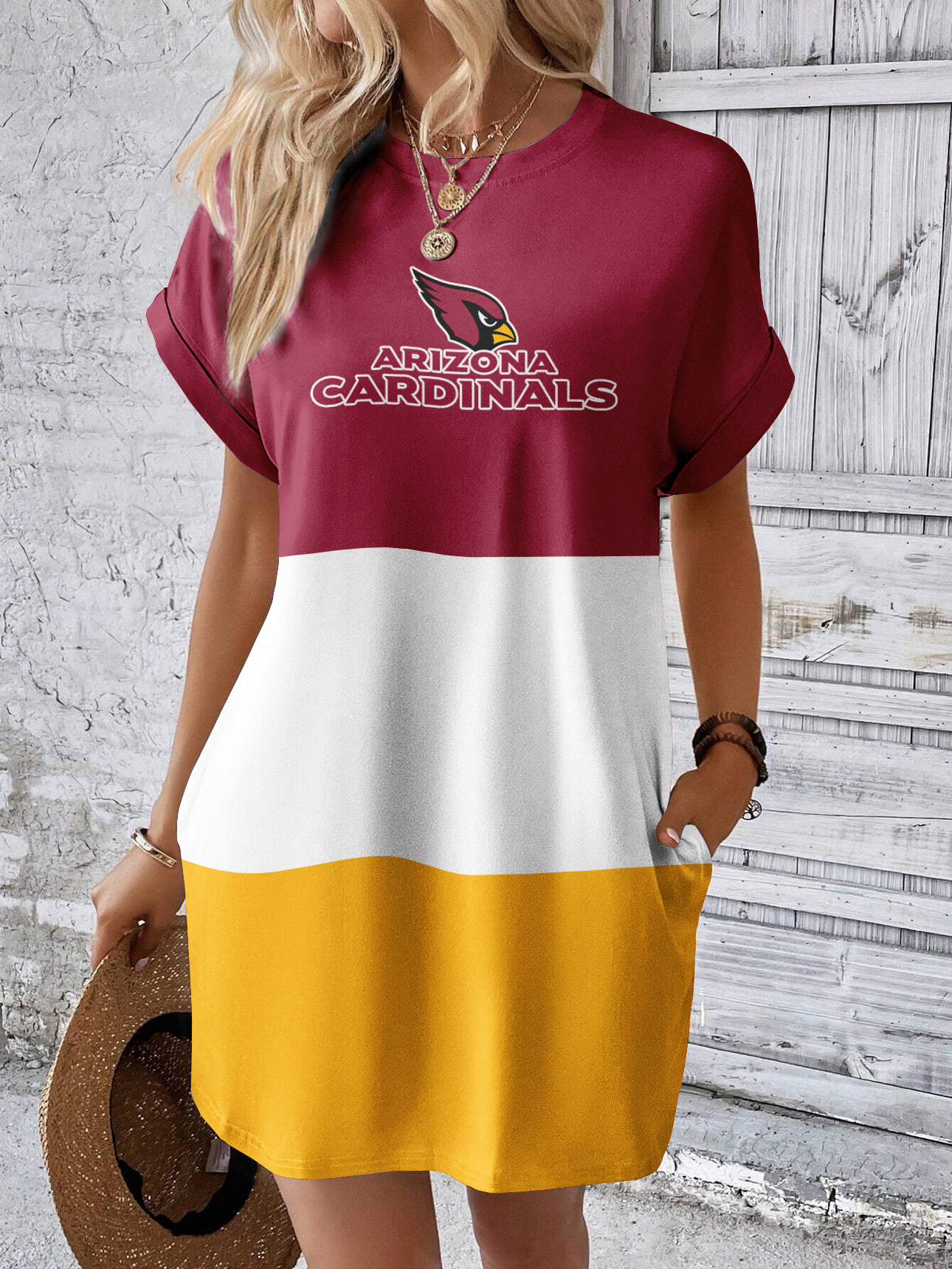 Arizona Cardinals Solid Hidden Pocket Batwing Sleeve Tee Dress
