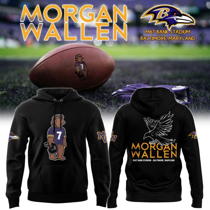 Baltimore Ravens x Morgan wallen 2025 Tour M&T Bank Stadium Black Hoodie