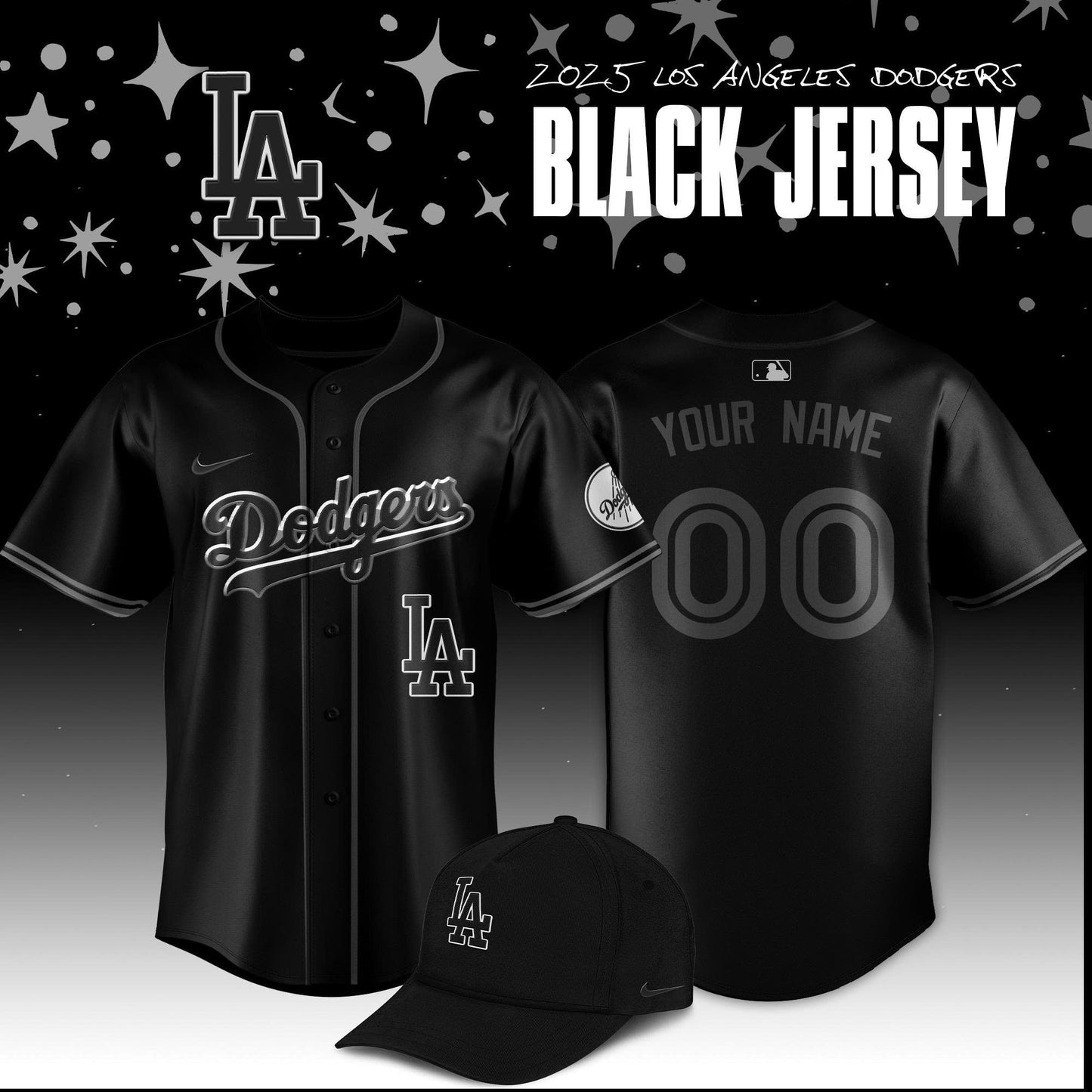 Limited Edition Los Angeles Dodgers Back In Black Custom name & Number Jersey
