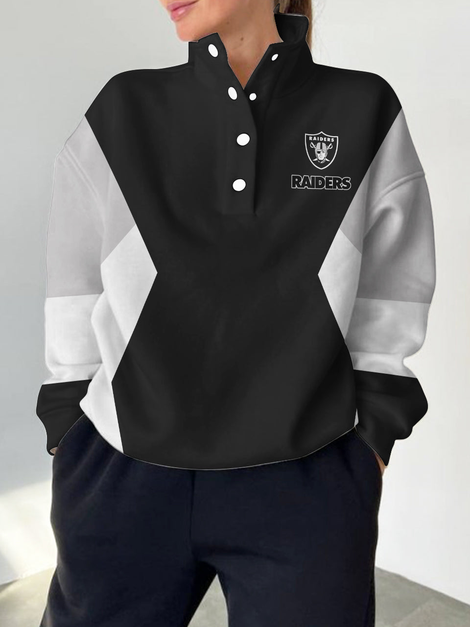 Las Vegas Raiders 2025 New Design Casual Snap  Mockneck Pullover