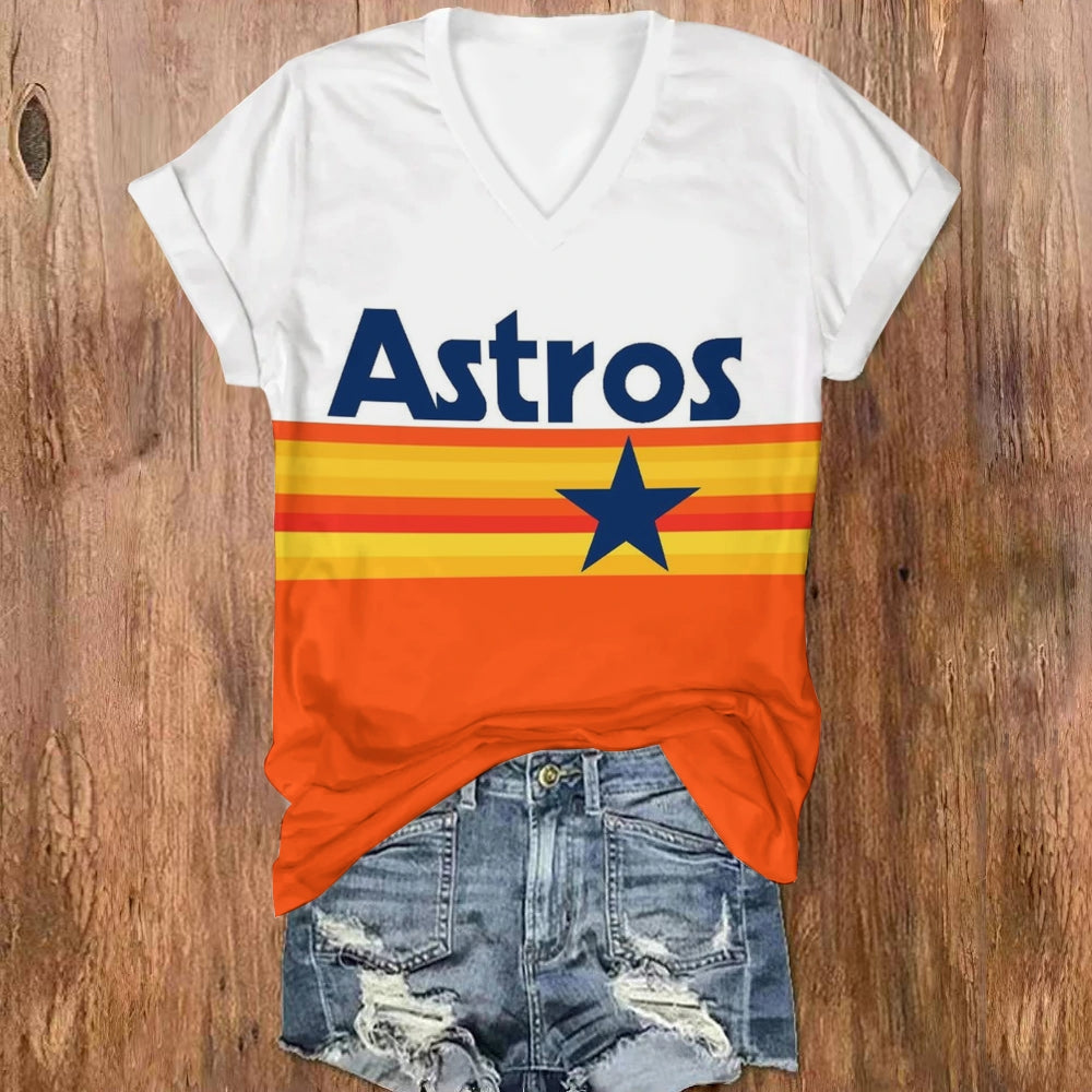 Astros Print V-Neck T-Shirt