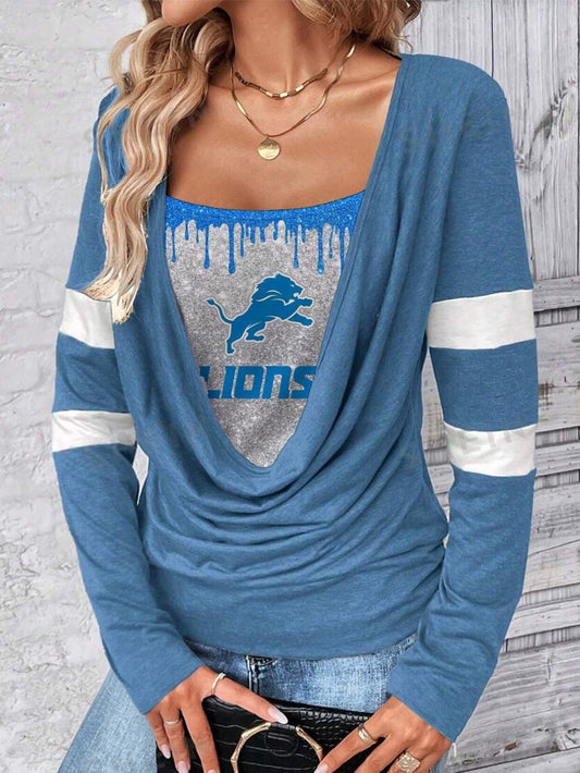 Contrast draped side drawstring T-shirt