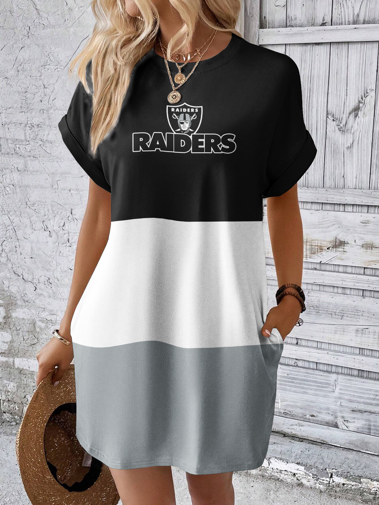 Las Vegas Raiders Solid Hidden Pocket Batwing Sleeve Tee Dress
