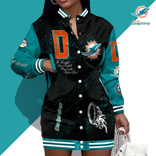 Miami Dolphins Limited Edition Button Down Long Sleeve Jacket Dress