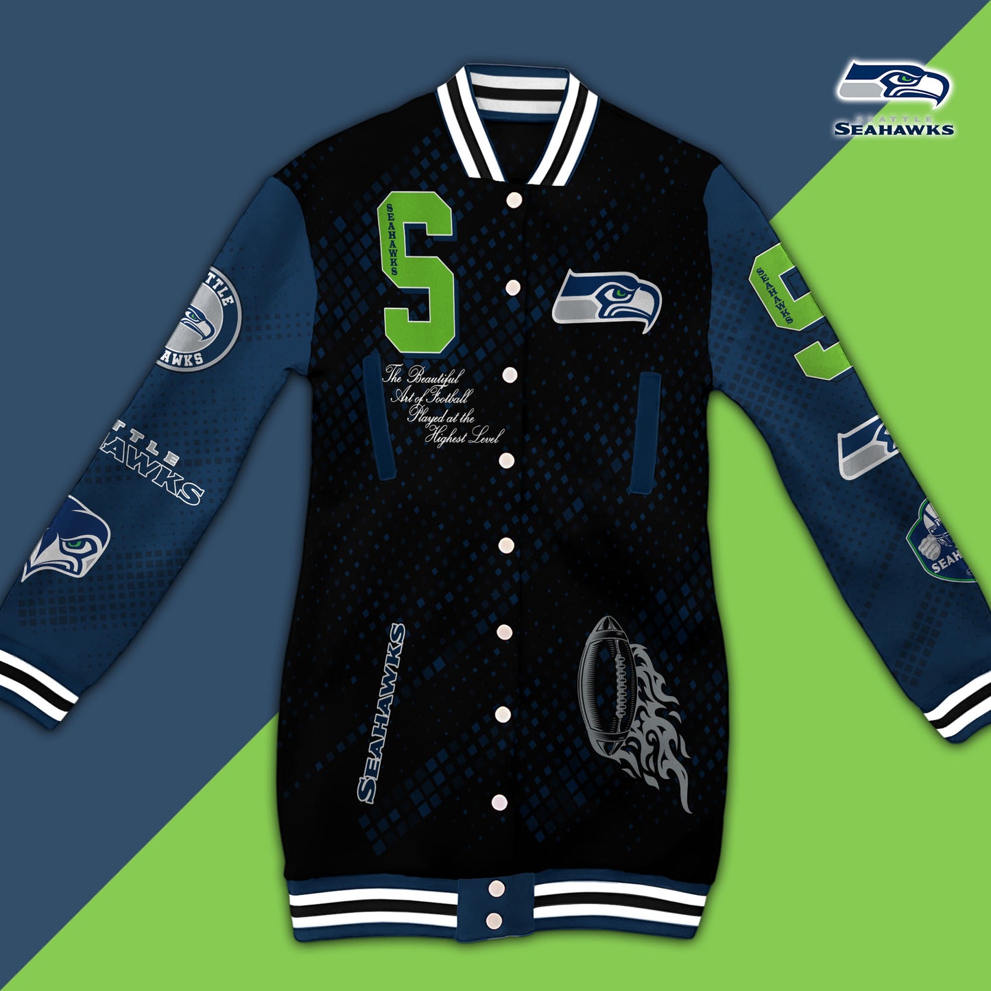 Seattle Seahawks Limited Edition Button Down Long Sleeve Jacket Dress