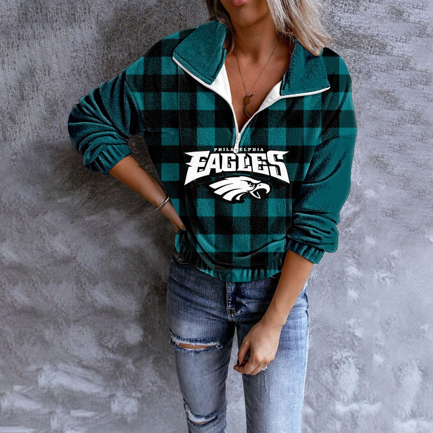 Unisex Plaid Quarter Zip Sweatshirt