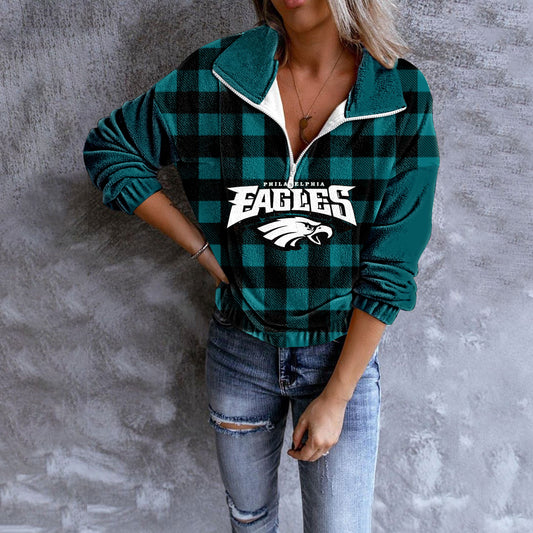 Unisex Plaid Quarter Zip Sweatshirt