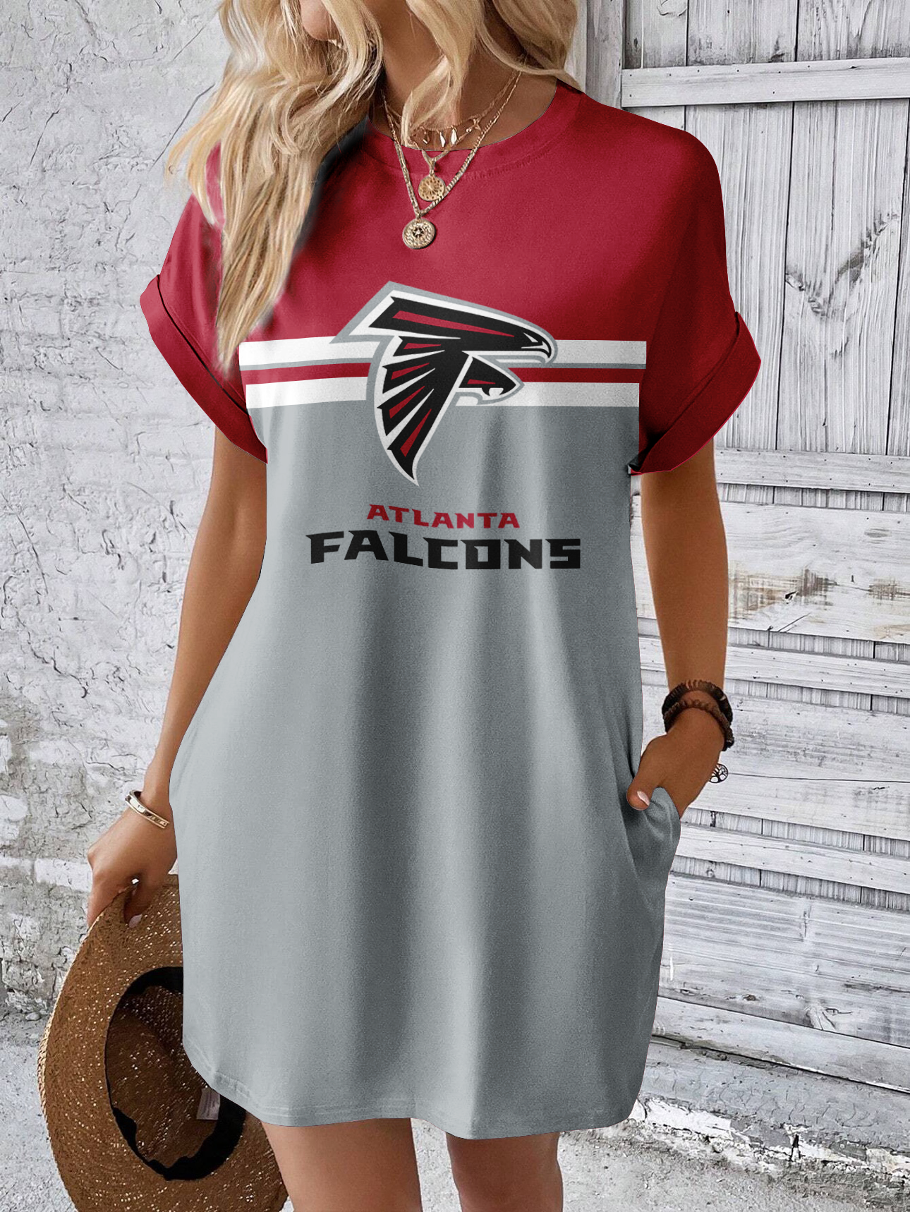 Atlanta Falcons Solid Hidden Pocket Batwing Sleeve Tee Dress