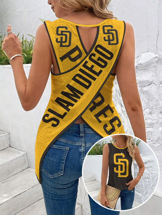 San Diego Padres Cut Out Wrap Cross Wrap Back Asymmetrical Beach Tank Top