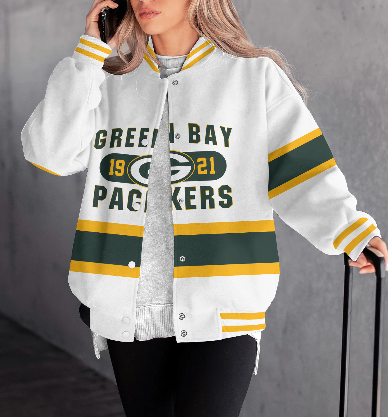 Green Bay Packers Women's Long Pass Full- Snap Casual Jacket