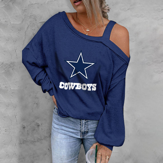 ASYMMETRICAL NECK SHIFT CASUAL LONG SLEEVE TOP