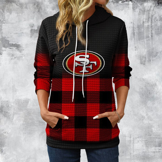 Gradient Patchwork Plaid Long Sleeve Hoodie