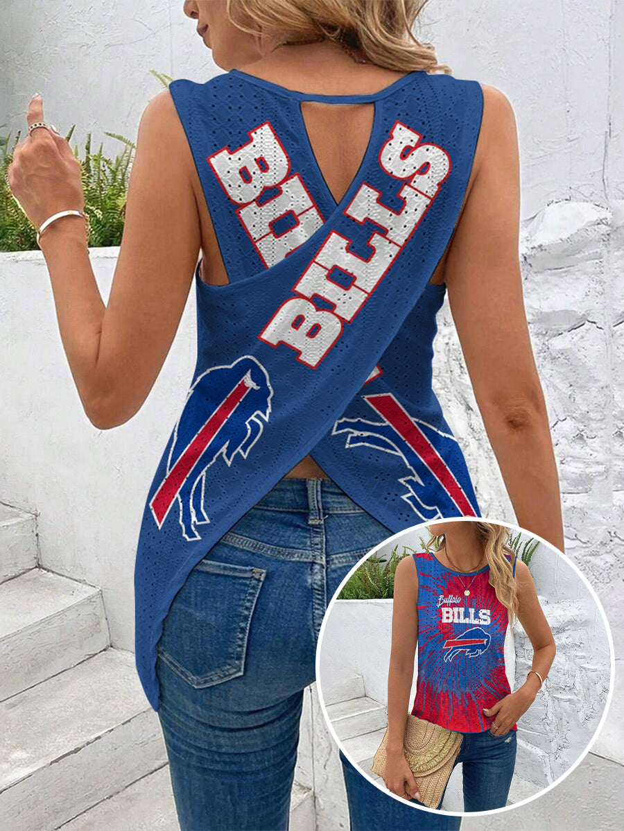 Buffalo Bills Cut Out Wrap Cross Wrap Back Asymmetrical Beach Tank Top
