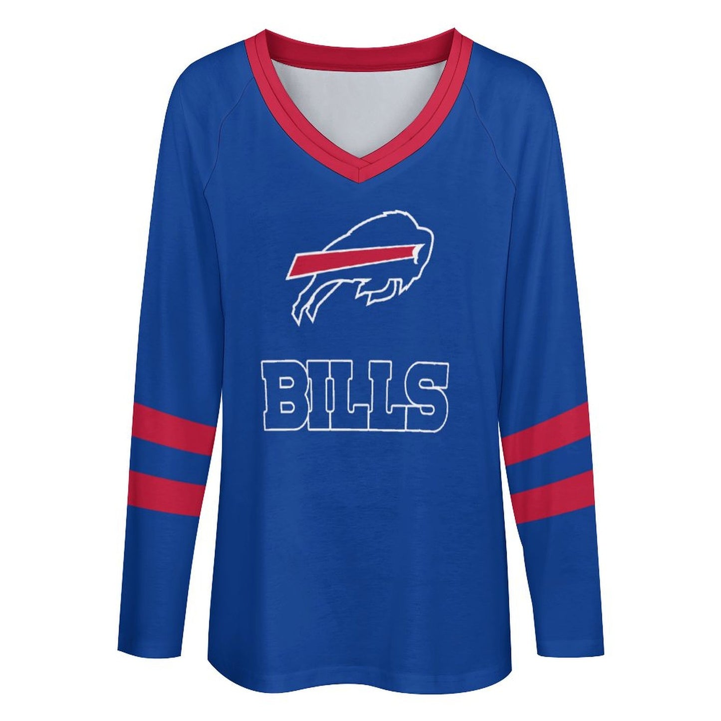 Buffalo Bills Women's V-neck Double-layered Long-sleeved Loose T-shirt