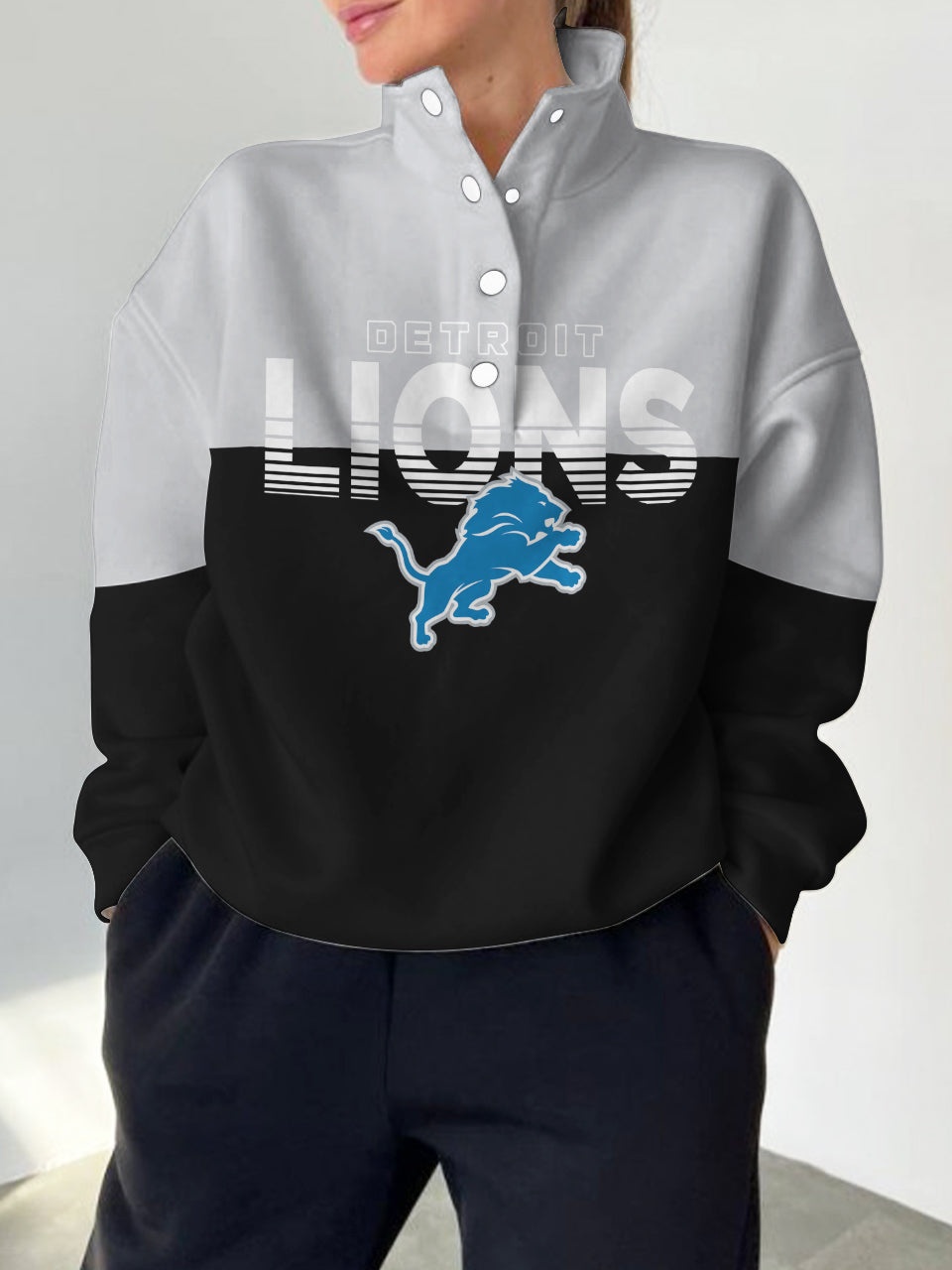 Detroit Lions 2025 New Design Casual Snap  Mockneck Pullover