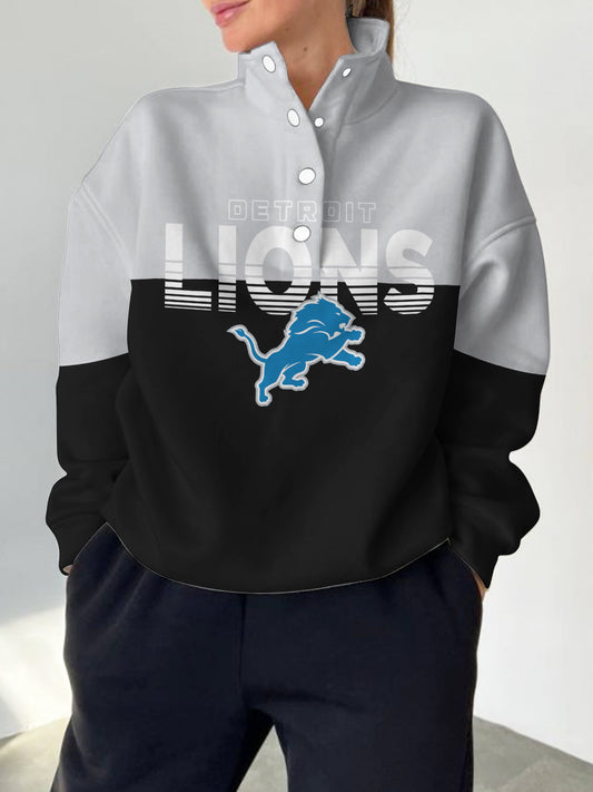 Detroit Lions 2025 New Design Casual Snap  Mockneck Pullover