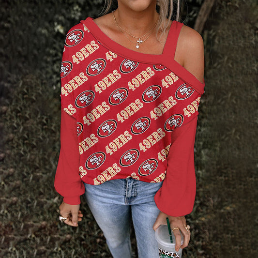 ASYMMETRICAL NECK SHIFT CASUAL LONG SLEEVE TOP