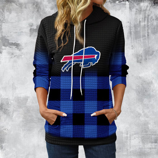 Gradient Patchwork Plaid Long Sleeve Hoodie