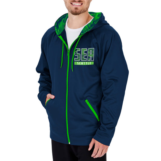 Zubaz NFL Men's Seattle Seahawks Full Zip Hoodie With Team Color Camo Lines