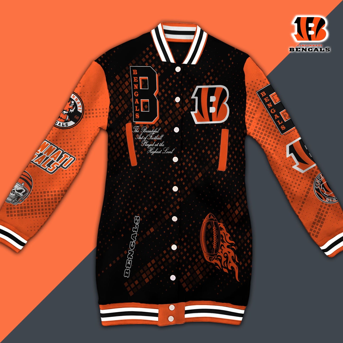 Cincinnati Bengals Limited Edition Button Down Long Sleeve Jacket Dress