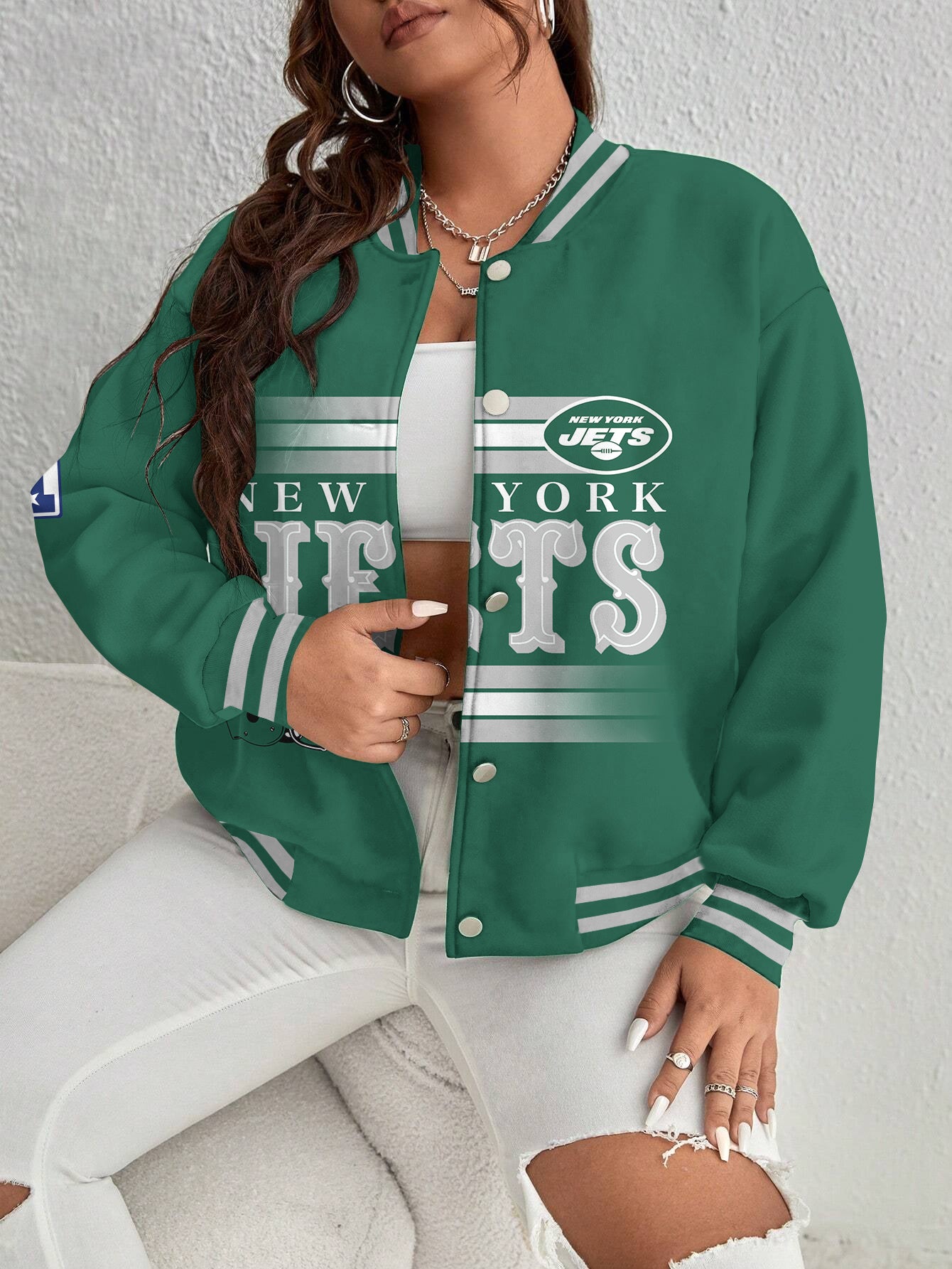 New York Jets Women's Long Pass Full- Snap Casual Jacket