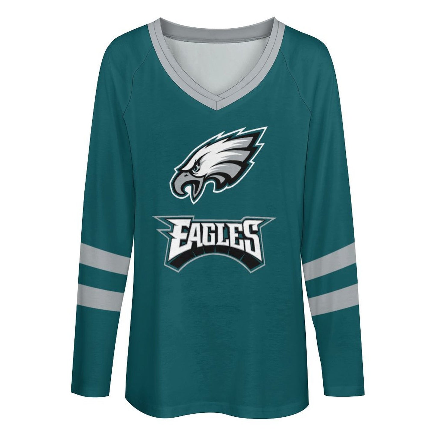 Philadelphia Eagles Women's V-neck Double-layered Long-sleeved Loose T-shirt