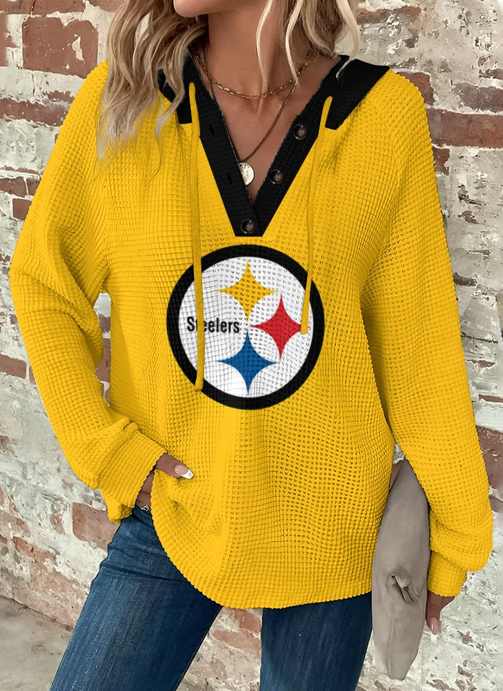 Half Button Raglan Sleeve Drawstring Hoodie