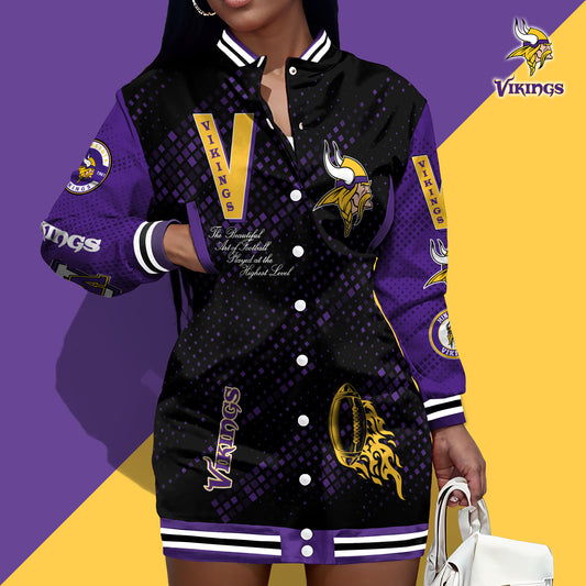 Minnesota Vikings Limited Edition Button Down Long Sleeve Jacket Dress
