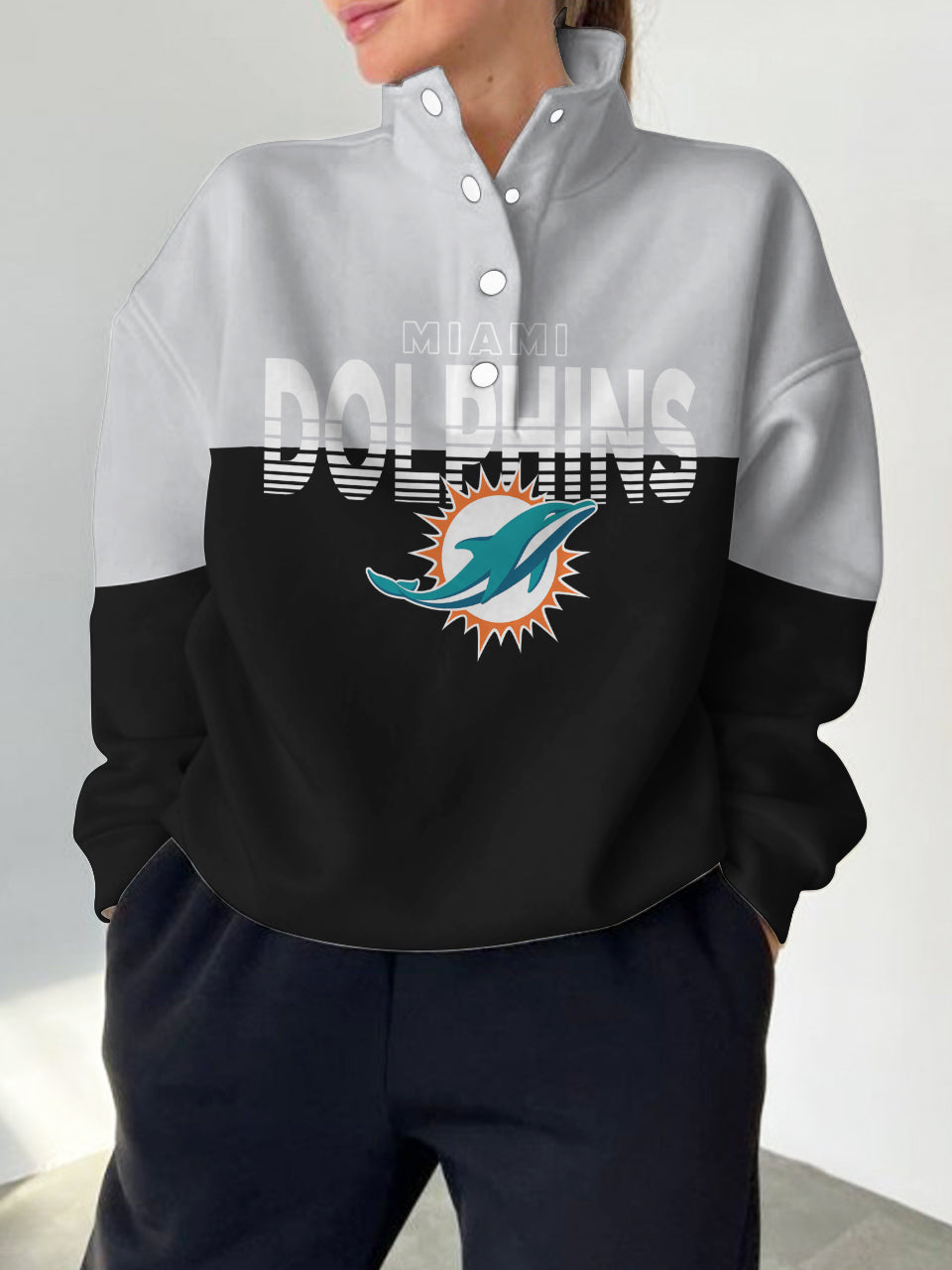 Miami Dolphins 2025 New Design Casual Snap  Mockneck Pullover