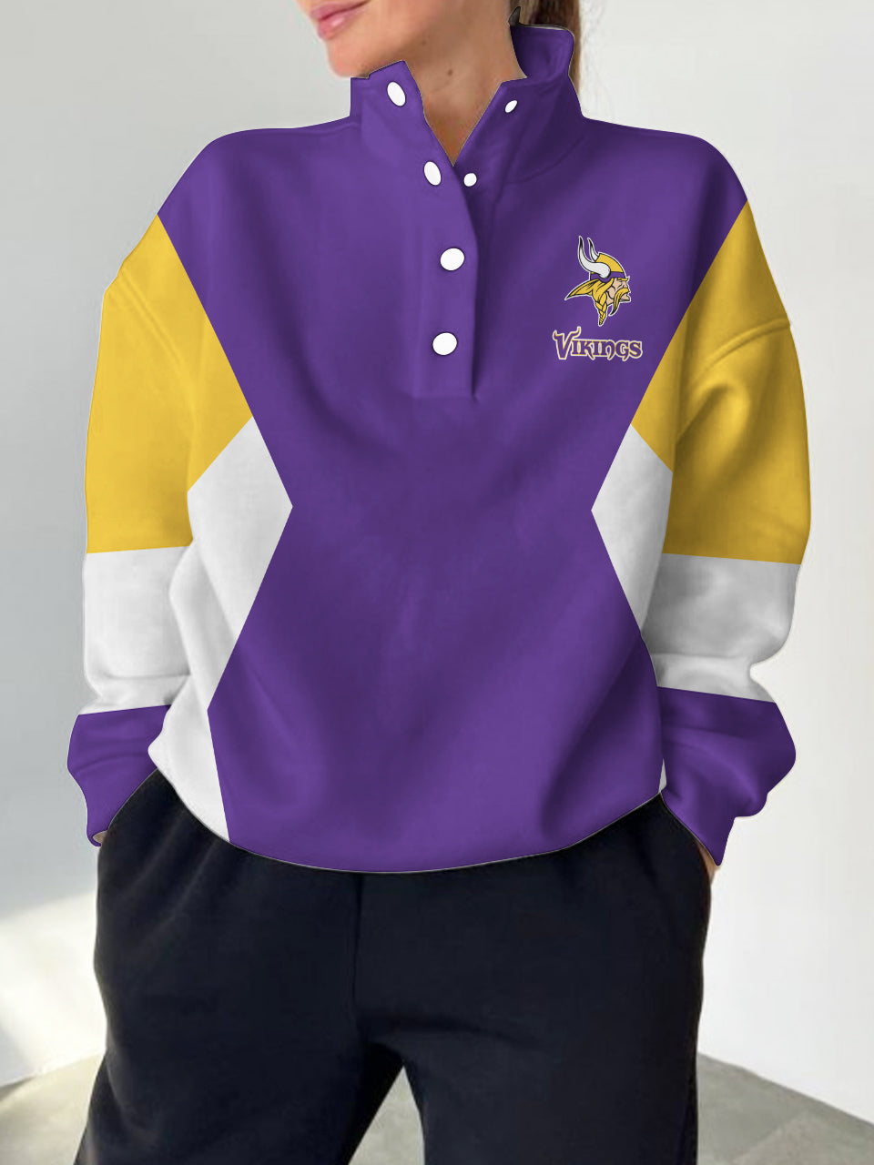 Minnesota Vikings 2025 New Design Casual Snap  Mockneck Pullover