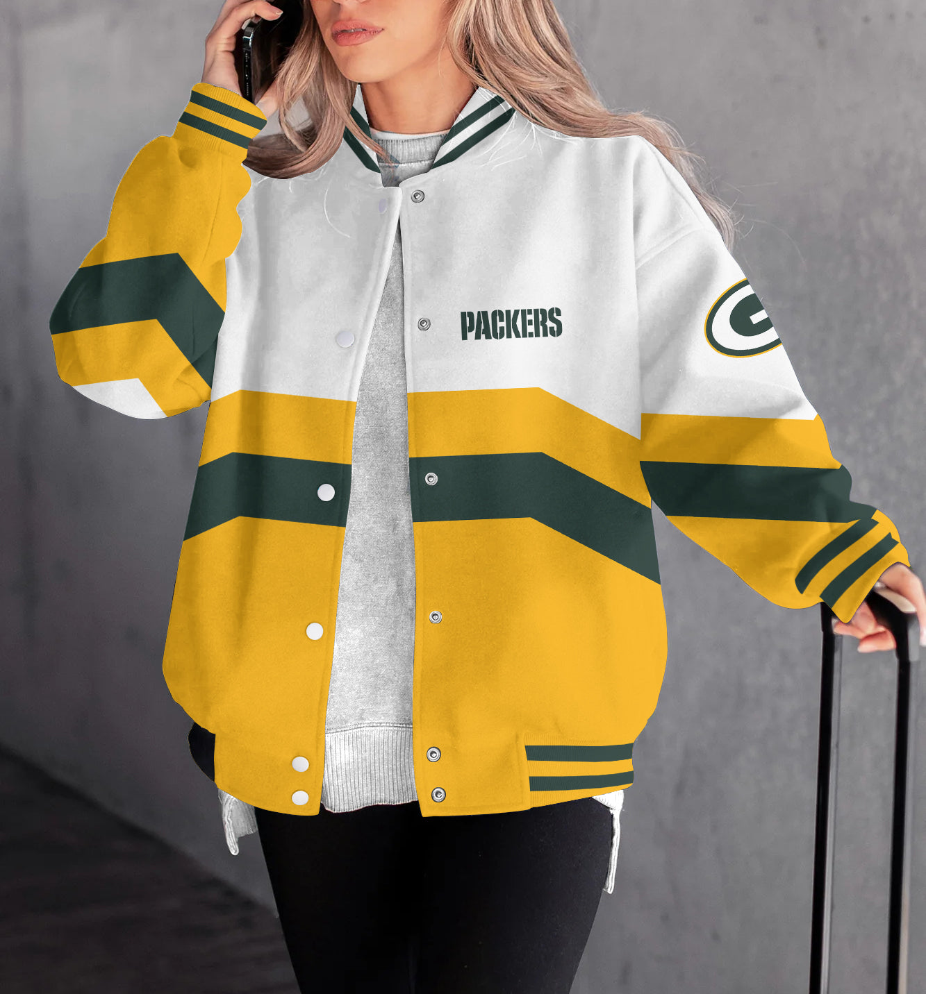 Green Bay Packers Women's Long Pass Full- Snap Casual Jacket