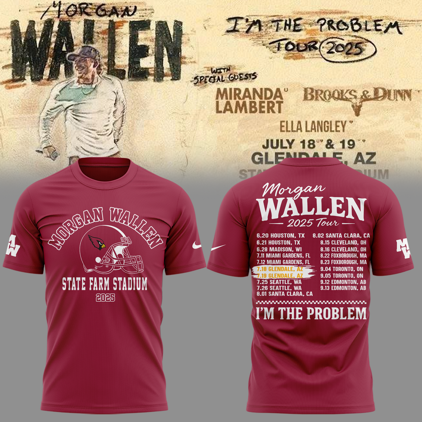 Special New Morgan Wallen x Arizona Cardinals Tshirt