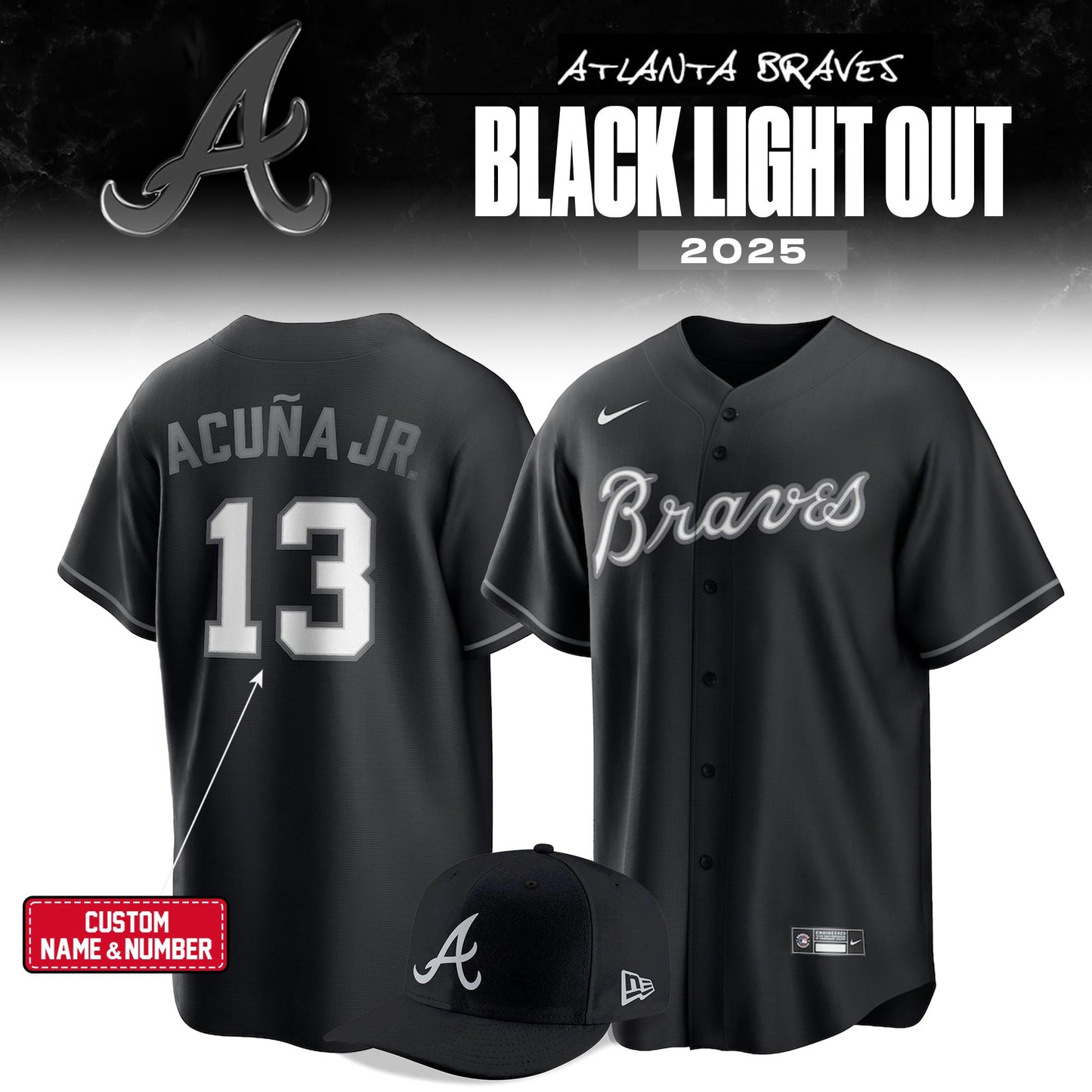 Atlanta Braves Black Lights Out 2025 Limited Edition Custom Jersey