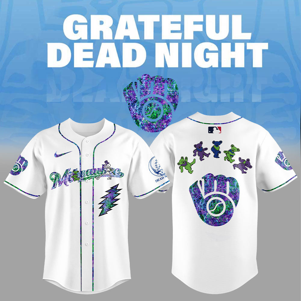 Milwaukee Brewers Grateful Dead Night Jersey Flat Cap Set