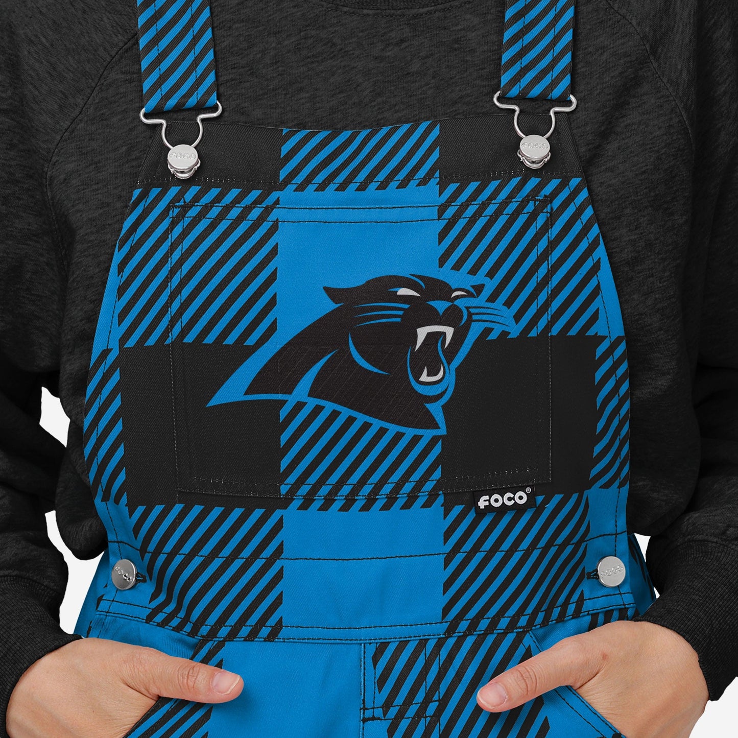 Carolina Panthers Womens Plaid Bib Overalls