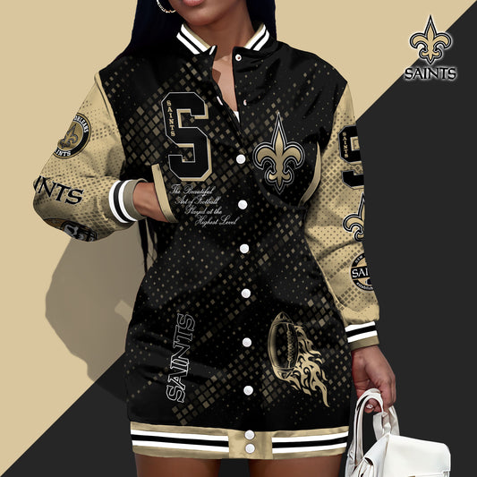 New Orleans Saints Limited Edition Button Down Long Sleeve Jacket Dress