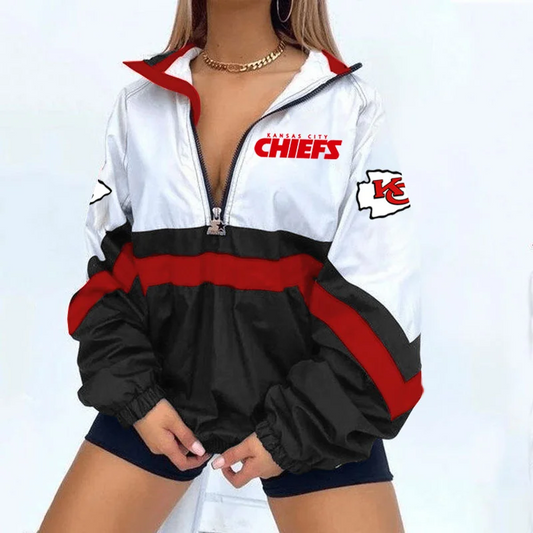 Women's Football Print V Neck Zipper Sweatshirt Jacket