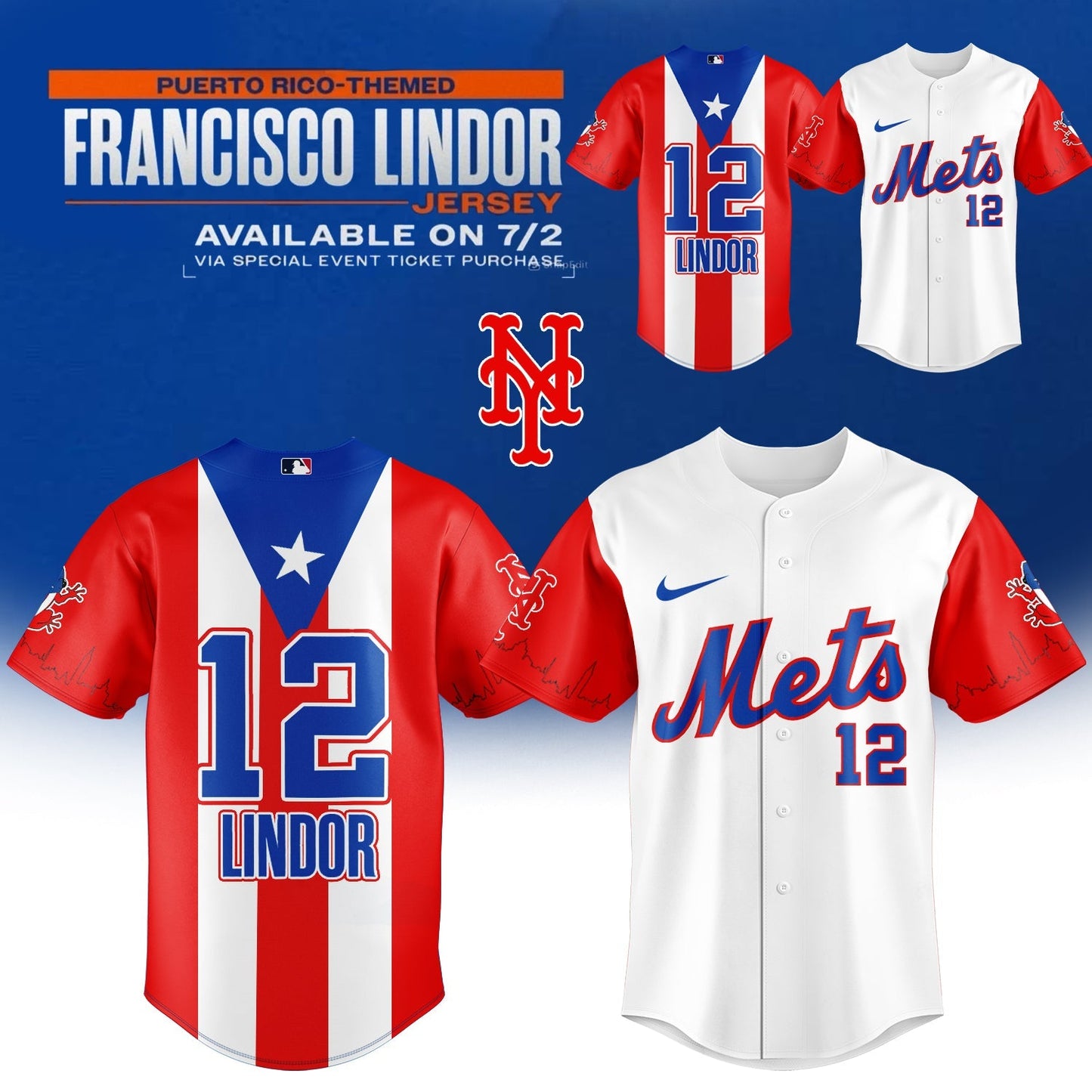 New York Mets x Puerto Rico Themed Francisco Lindor 2025 Jersey