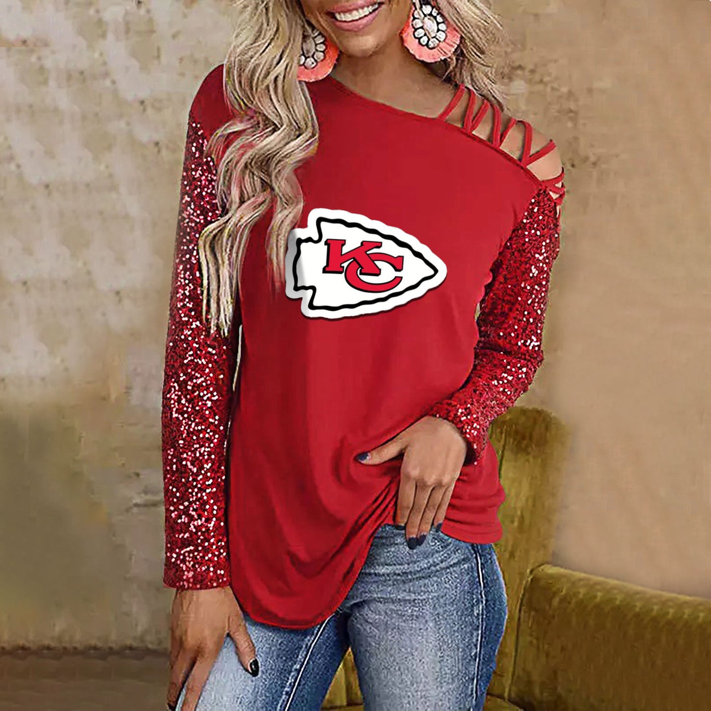 Color-Blocked Criss-Cross One Shoulder Blouse