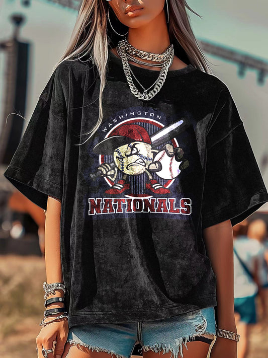 Washed Distressed Print Short Sleeve T-shirt