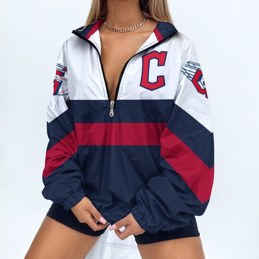 Women's Baseball Print V Neck Zipper Sweatshirt Jacket