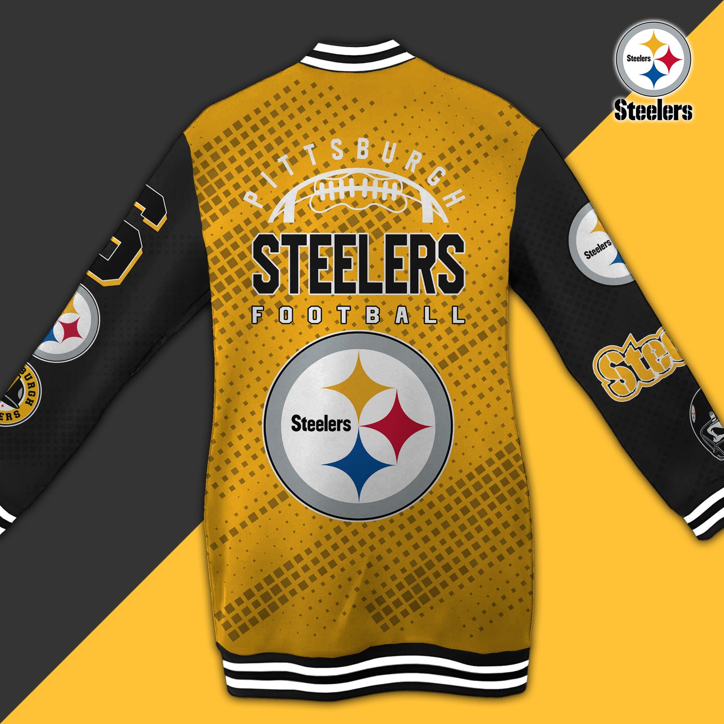 Pittsburgh Steelers Limited Edition Button Down Long Sleeve Jacket Dress