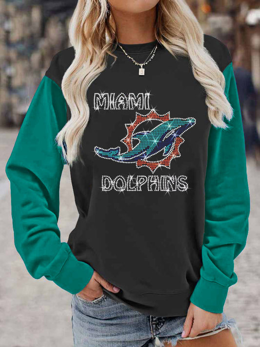 Miami Dolphins Colorblock Casual Crewneck Pullover Sweatshirt
