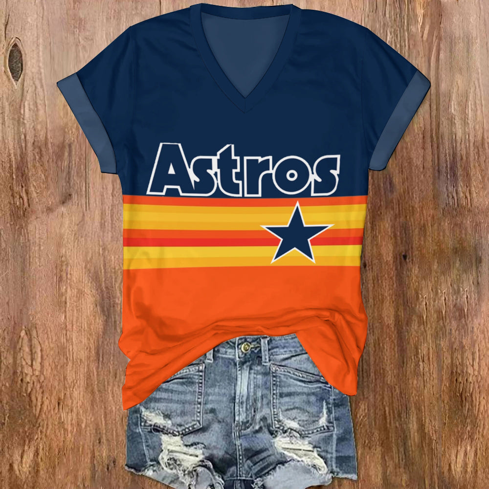 Astros Print V-Neck T-Shirt