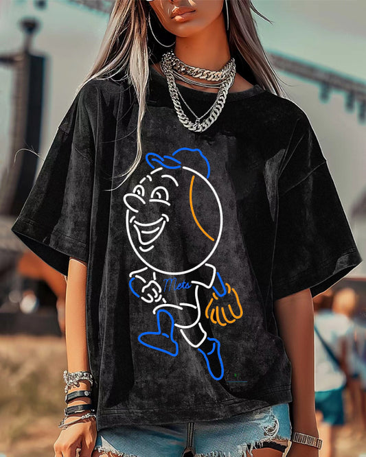 Washed Distressed Print Short Sleeve T-shirt